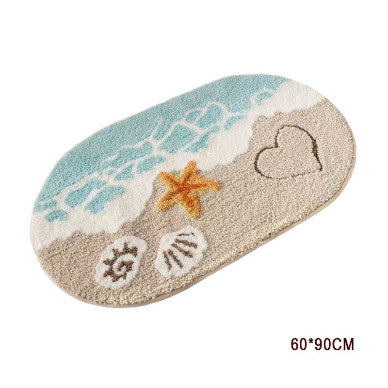 Summer Coastal Floor Mat, Comfortable Faux Cashmere Bathroom Bathtub Water Absorbent Mat Bedroom Bedside Blanket